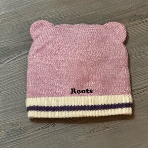 Roots kids Pink & purple Knit Beanie with bear ears winter wear 12-18 months